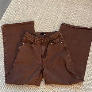 PrettyLittleThing Chocolate Brown Wide Leg Jeans Size 4